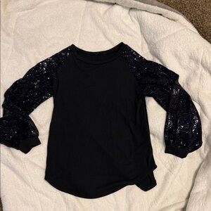Elegant Black Long Sleeve Top with Sequin Sleeves